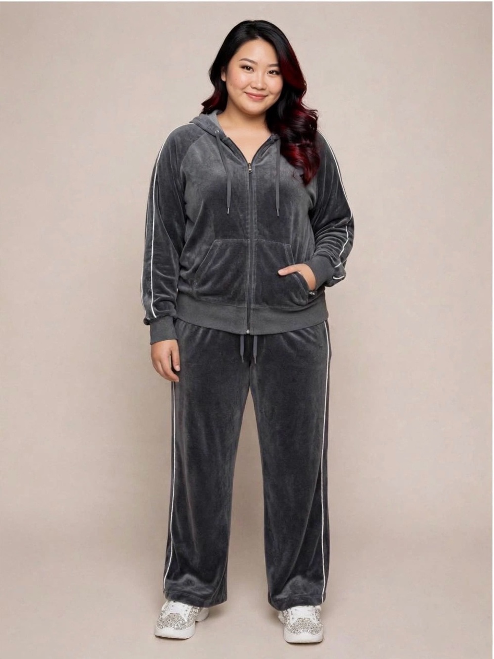 New York Laundry N.Y.L. Gray Track Suit Set Women’s XL Top & Pants Vintage